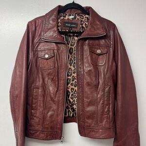Black Rivet Genuine Leather Jacket Oxblood Burgundy Moto Zip Pockets XL